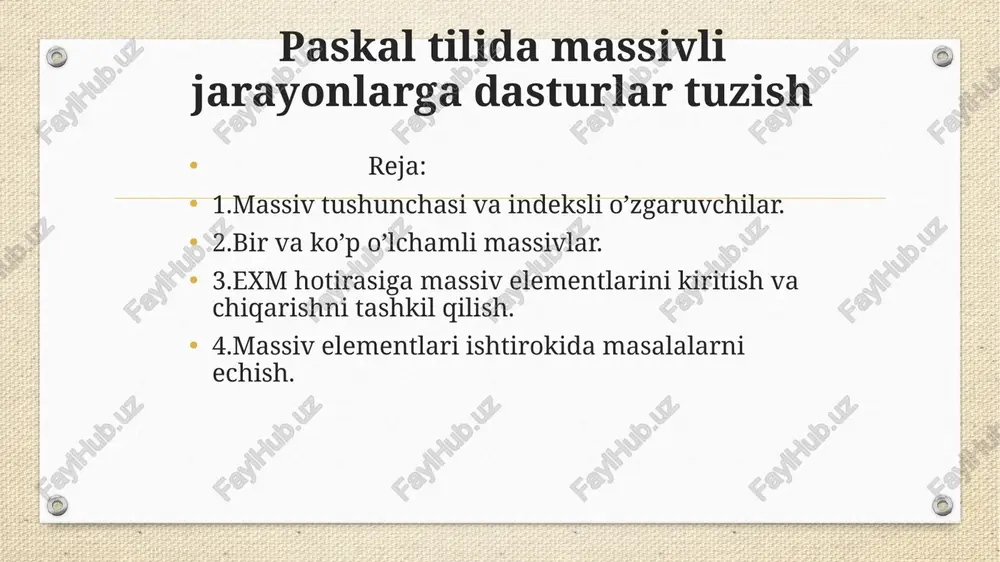 paskal tilida massivli jarayonlarga dasturlar tuzish — PPTX