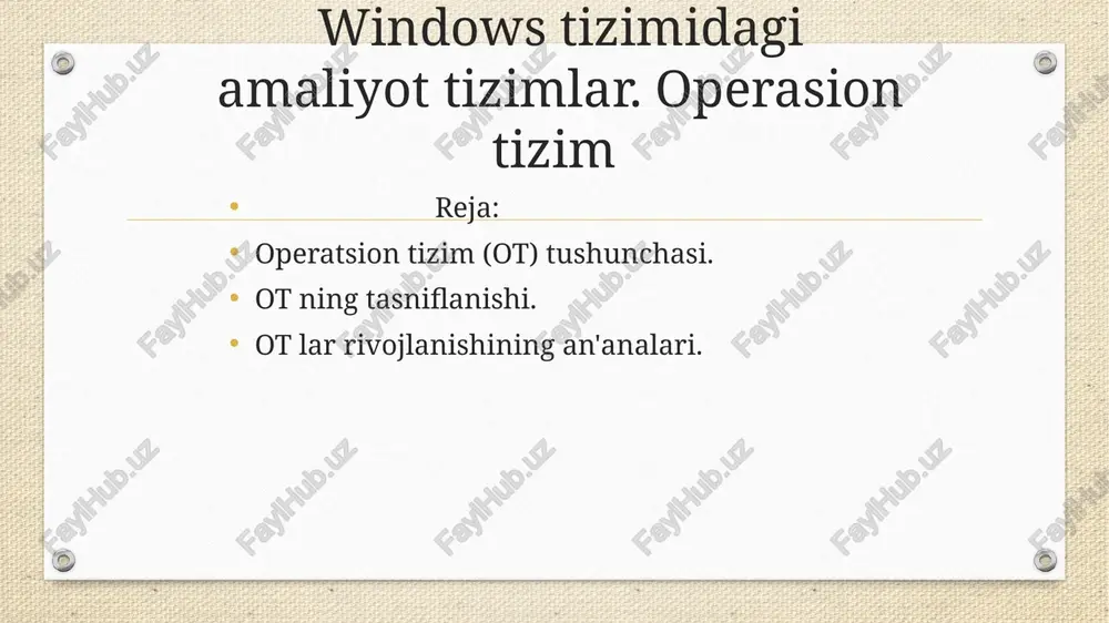 windows tizimidagi amaliyot tizimlar. operasion tizim — PPTX