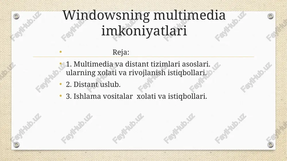 windowsning multimedia imkoniyatlari — PPTX