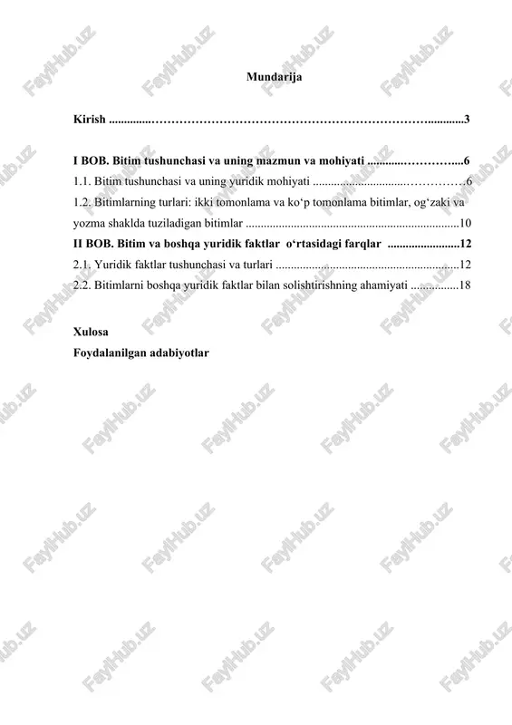 bitimning boshqa yuridik faktlardan farqi — DOCX