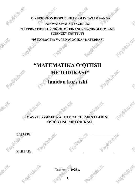 2-sinfda algebra elementlarini oʻrgatish metodikasi — DOCX