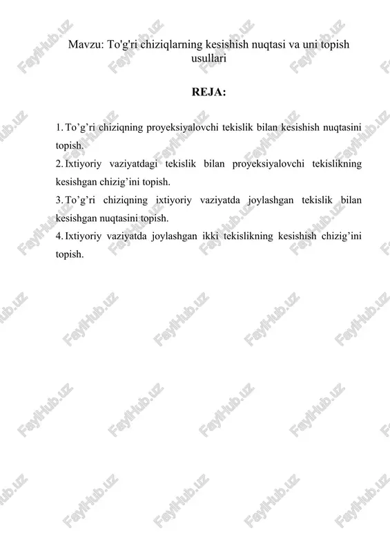 to'g'ri chiziqlarning kesishish nuqtasi va uni topish usullari — DOC