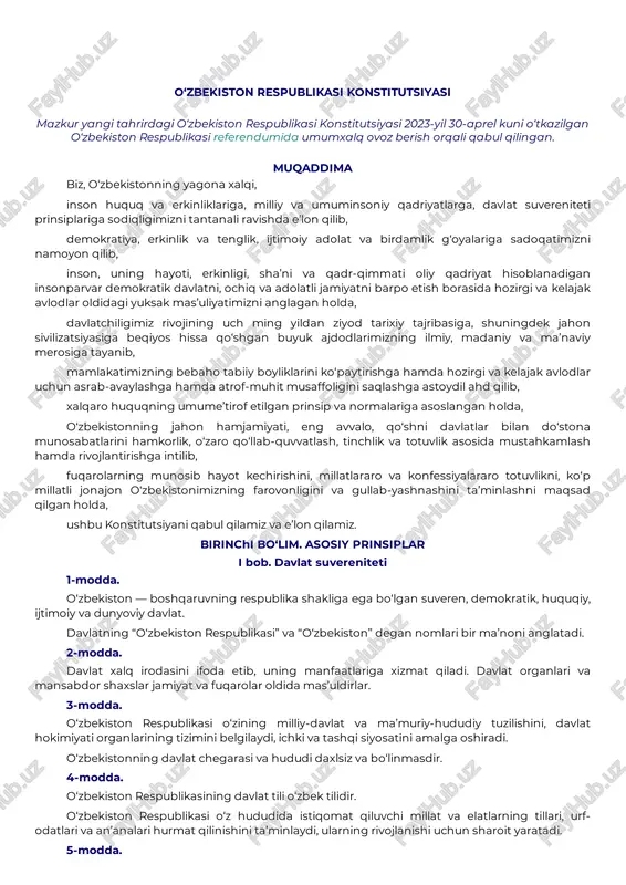 o‘zbekiston respublikasi konstitutsiyasi — PDF