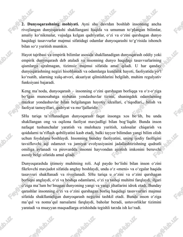 dunyoqarashning mohiyati — DOCX