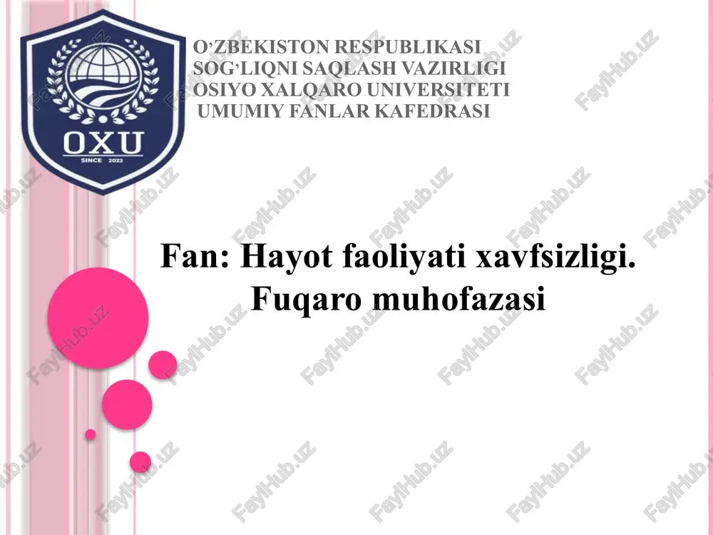 hayot faoliyati xavfsizligi — PPTX
