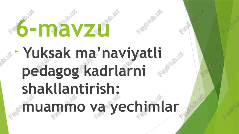 yuksak ma’naviyatli pedagog kadrlarni shakllantirish: muammo va yechimlar — PPTX