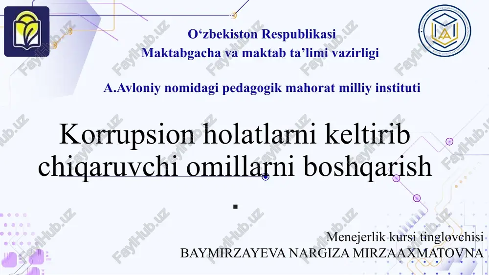 korruptsiyaga bo'g'liq avlodni tarbiyalash — PPTX