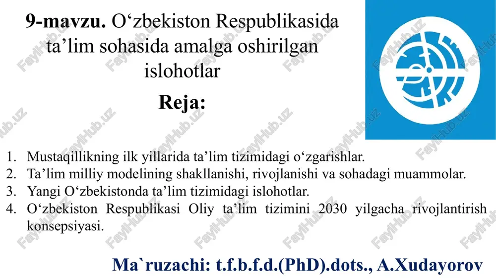 mustaqillikning ilk yillari data’lim tizimida o'zgarishlar — PPTX