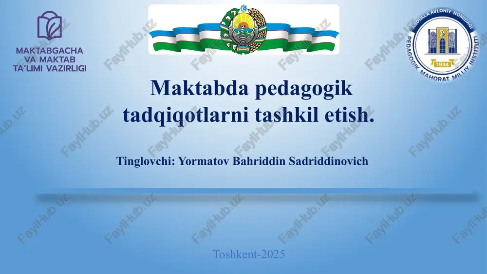 maktabda pedagogik tadqiqotlarni tashkilot — PPTX