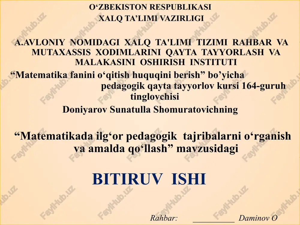 “matematikada ilg‘or pedagogik tajribalarni o‘rganish va amalda qo‘llash” — PPTX