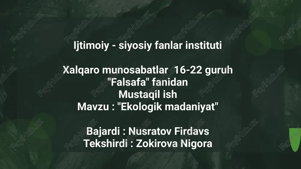 ekologik madaniyat — PPTX
