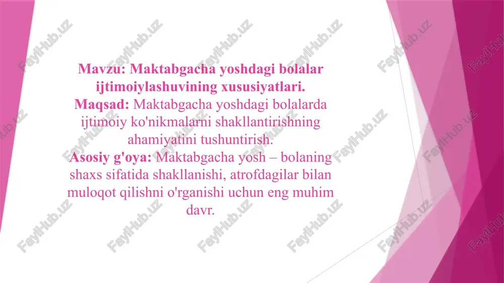 maktabgacha yoshdagi bolalar ijtimoiy o'zlashtirish — PPTX