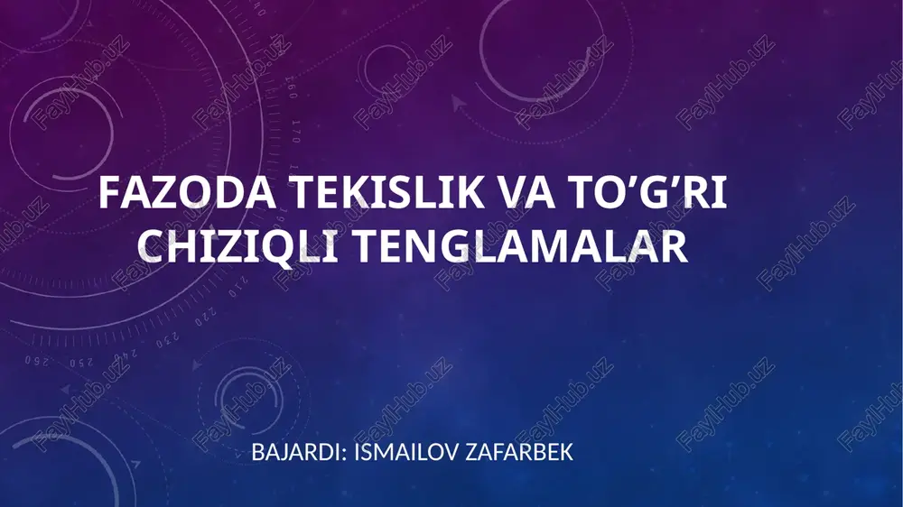 tekislik va to’g’ri chiziqli tenglamalar — PPTX