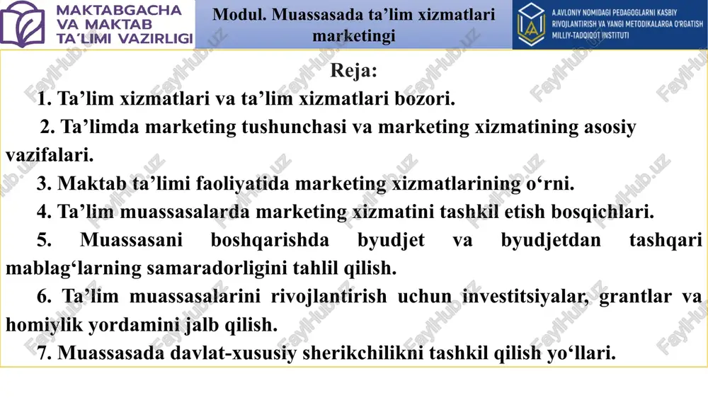 ta'lim xizmatlari va ta'lim xizmatlari bozori — PPTX