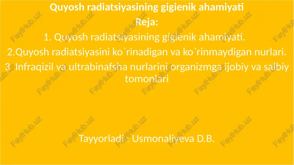 quyosh radiatsiyasining gigienik ahamiyati — PPTX