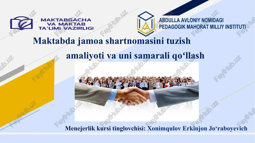 jamoa shartnomasi tuzish amaliyoti — PPTX