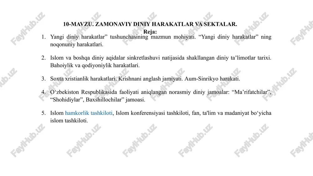 zamonaviy diniy harakatlar va sektalar — PPTX
