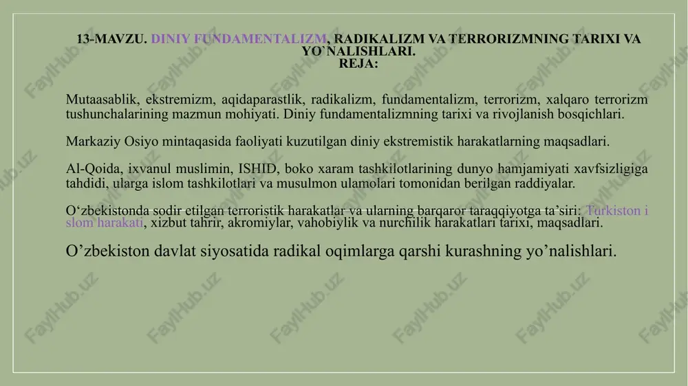 diniy fundamentalizm, radikalizm va terrorizmning tarixi va yo`nalishlari — PPTX