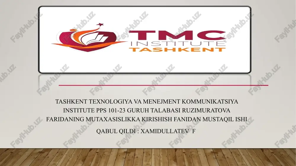 faridaning mutaxasislikka kirishish — PPTX