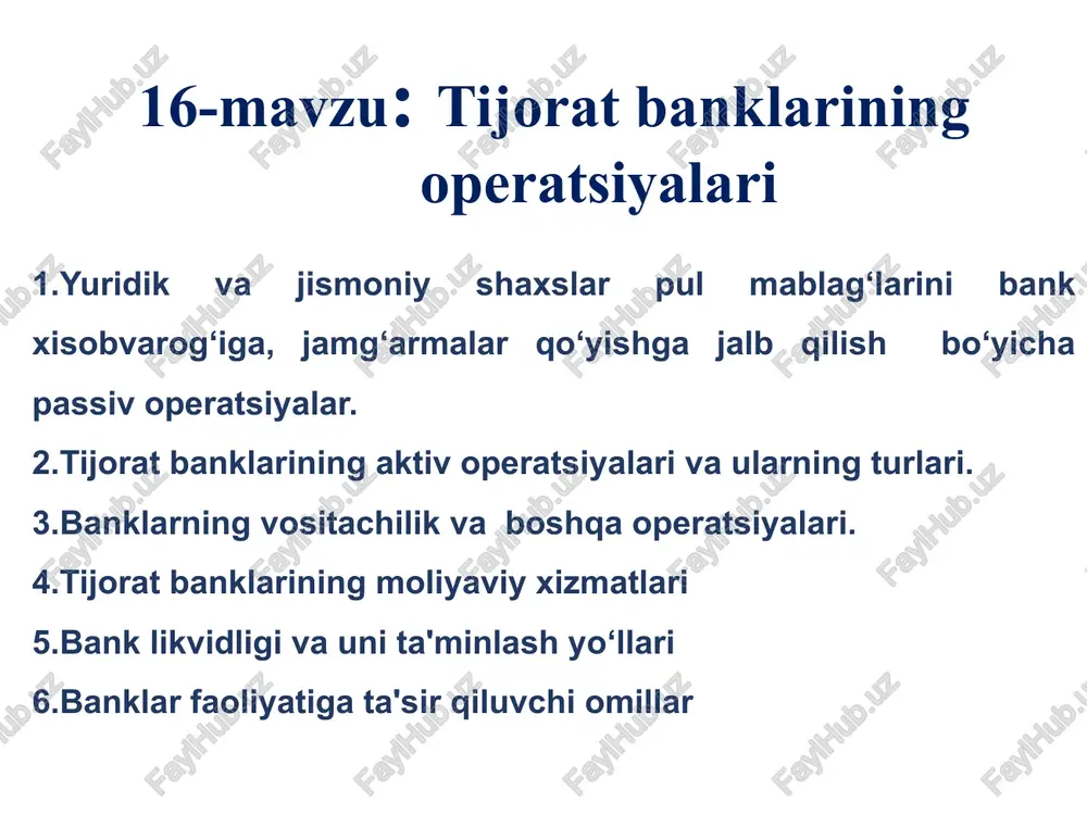 tijoratbanklarining operatsiyalari — PPTX