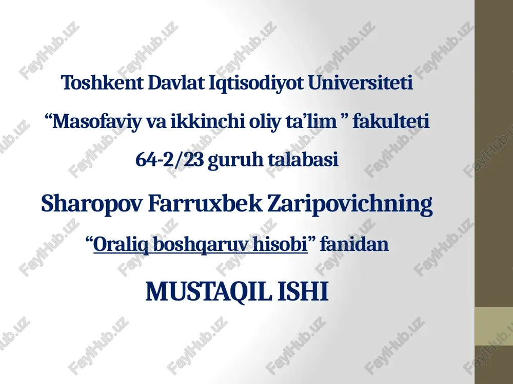 o‘zbekiston respublikasi davlat boshqaruv hisobi — PPTX