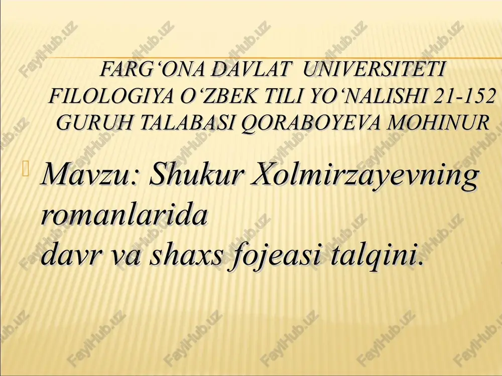 shukur xolmirzayevning adabiy merosi — PPT