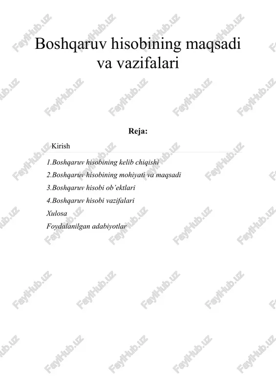 boshqaruv hisobining maqsadi va vazifalari — DOCX