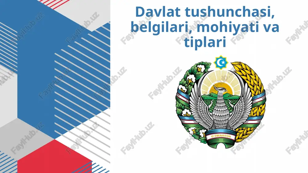 davlat tushunchasi, belgilari, mohiyati va tiplari — PPTX