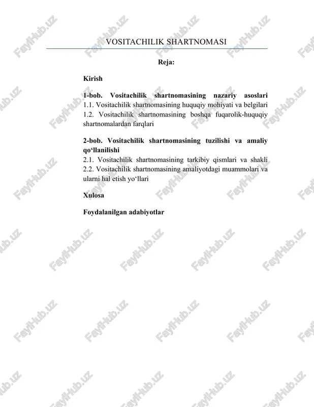 vositachilik shartnomasi — DOCX
