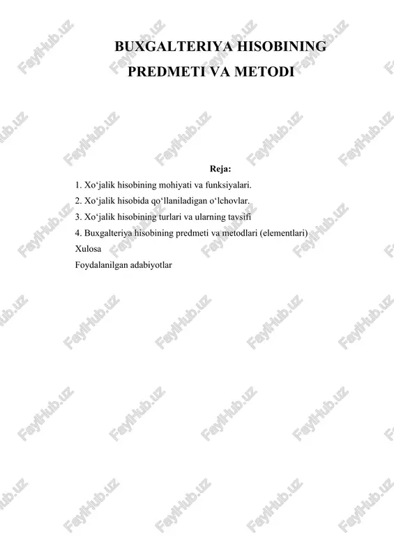 buxgalteriya hisobining predmeti va metodi — DOCX