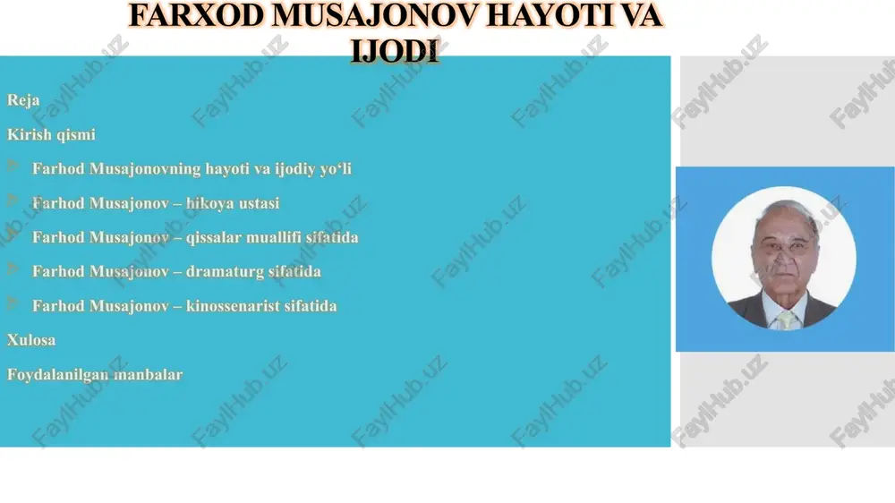 farxod musajonov hayoti va ijodi — PPTX