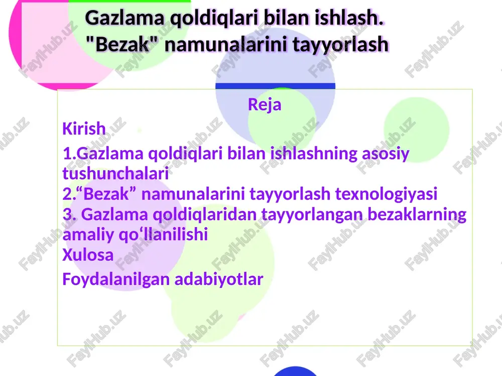 gazlama qoldiq laribilanishlash."bezak" namunalarini tayyorlash — PPTX
