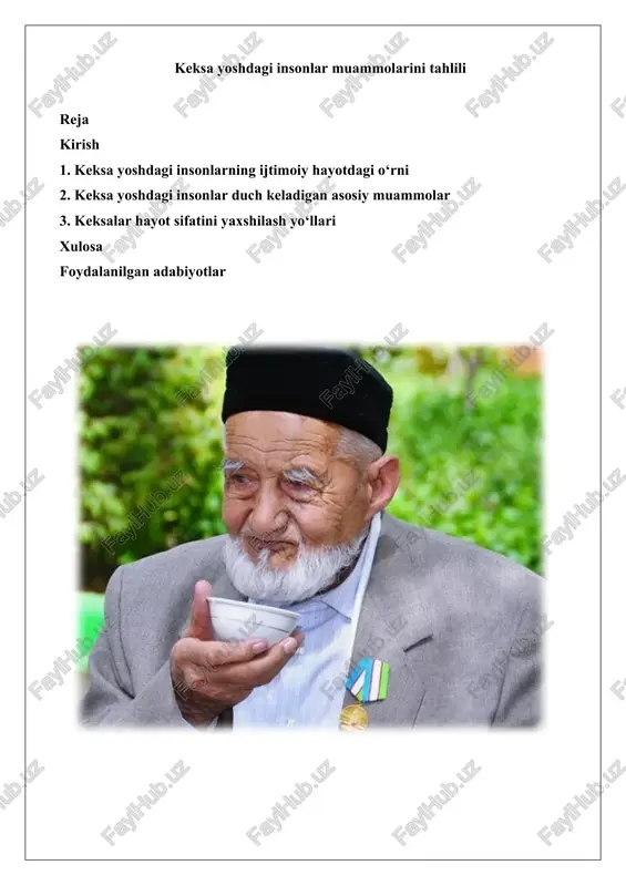 keksa yoshdagi insonlar muammolarini tahlili — DOCX
