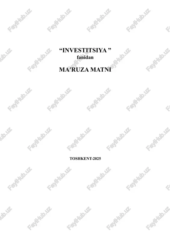 investitsiyalar va investitsiya faoliyati — DOCX