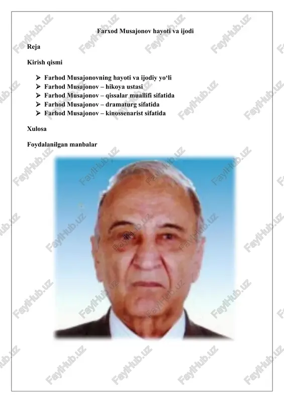 farxod musajonov hayoti va ijodi — DOCX