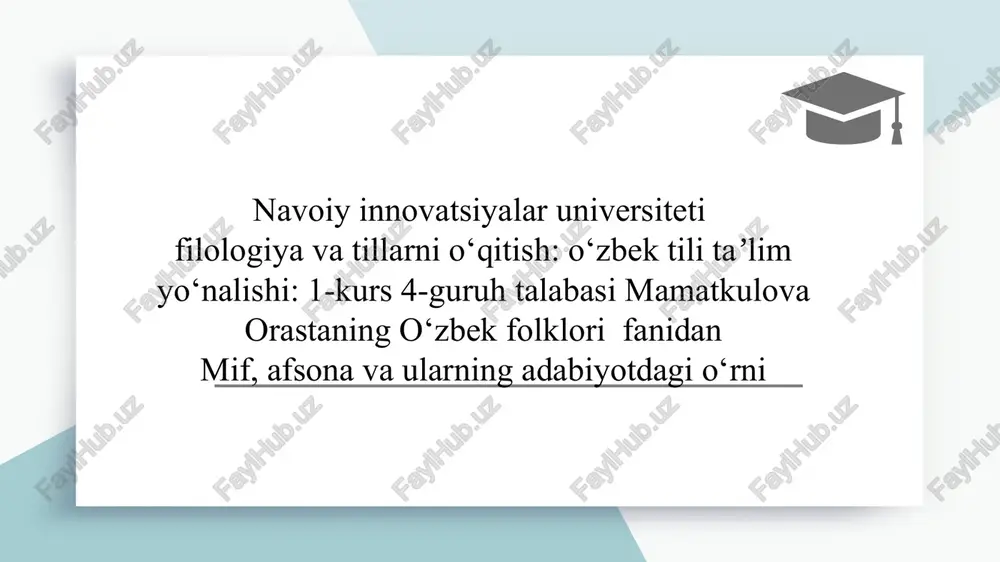 mif, afsona va ularning adabiyotdagi o‘rni — PPTX