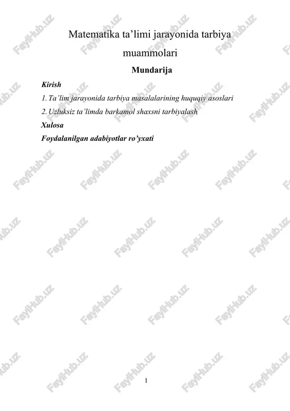 pedagogika fanini tarbiyalash — DOCX