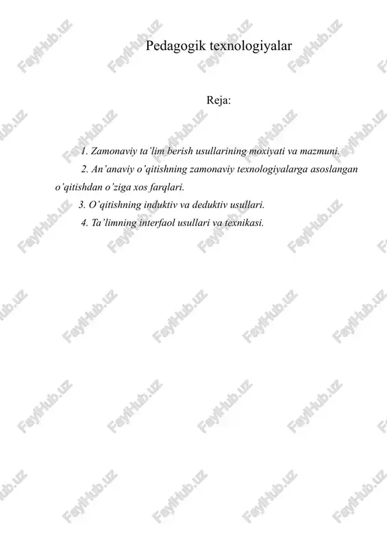 pedagogik texnologiyalar — DOCX