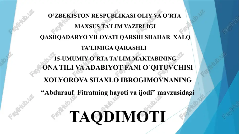 abdurauf fitratning hayoti va ijodi mavzusidagi taqdimoti — PPTX