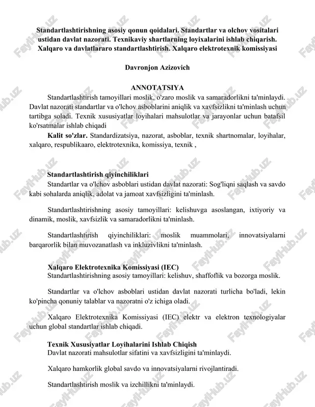 standartlashtirishning asosiy qonun qoidalari — DOCX