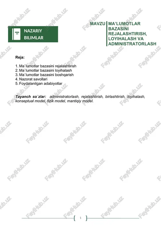ma`lumotlar bazasini rejalashtirish — DOCX