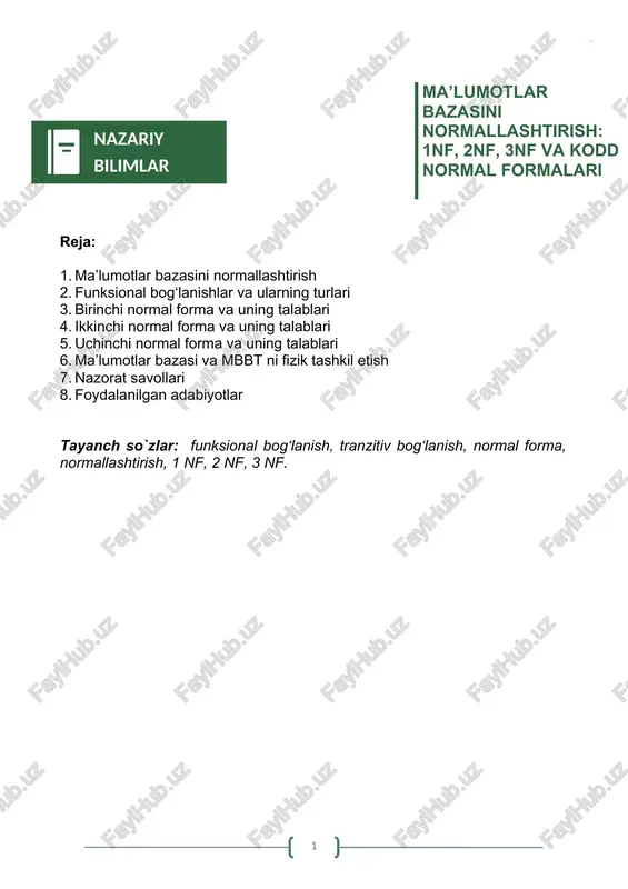 ma'lumotlar bazasini normallashtirish — DOCX