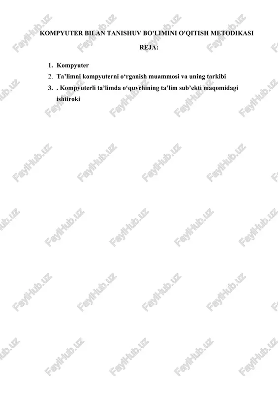 kompyuter bilan tanishuv bo'limini o'qitish metodikasi — DOCX