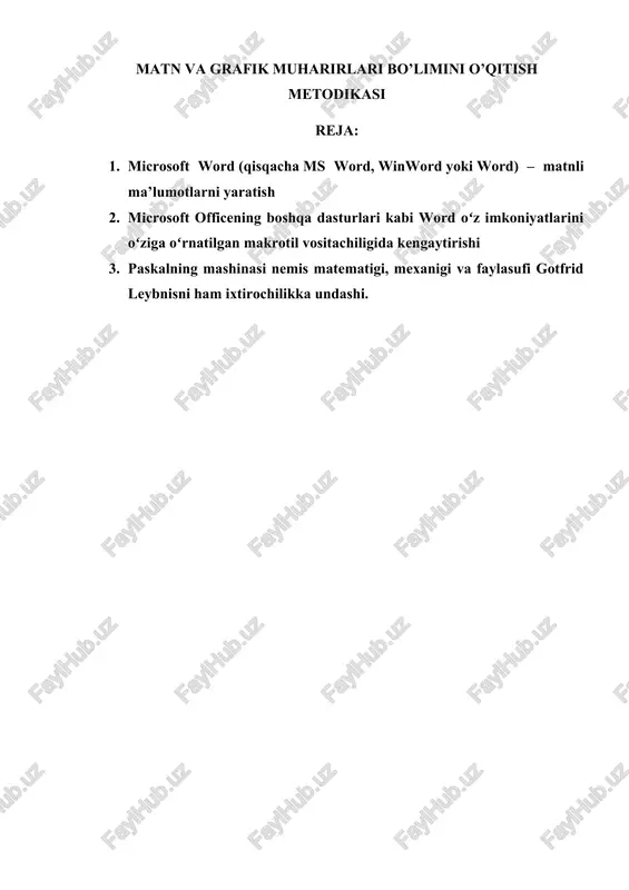 matn va grafik muharirlari bo’limini o’qitish metodikasi — DOCX