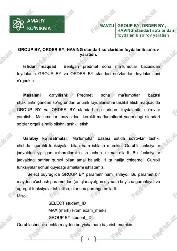 group by, order by, having — DOCX
