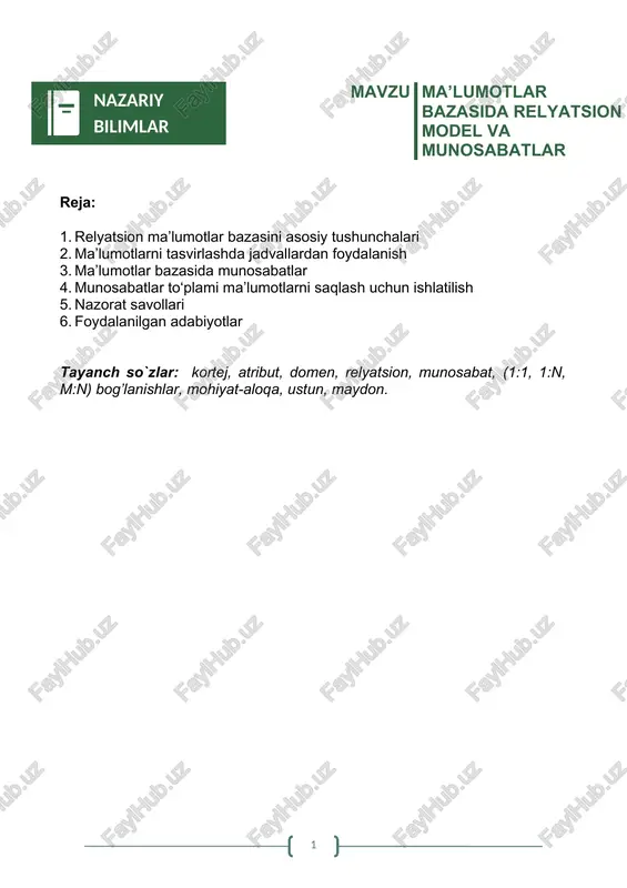 relyatsion ma'lumotlar bazasi — DOCX