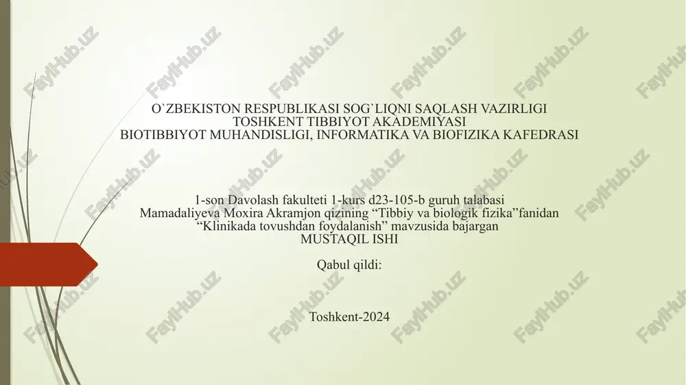 klinikada to'vushning qo'llanilishi — PPTX