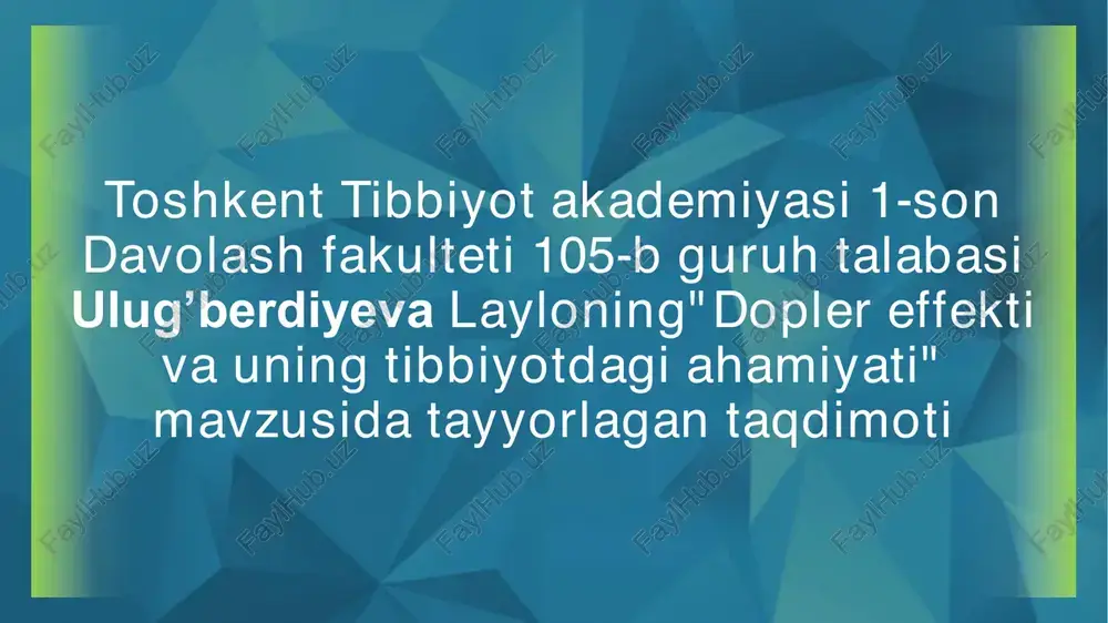 doppler effekti va uning tibbiyotdagi ahamiyati — PDF