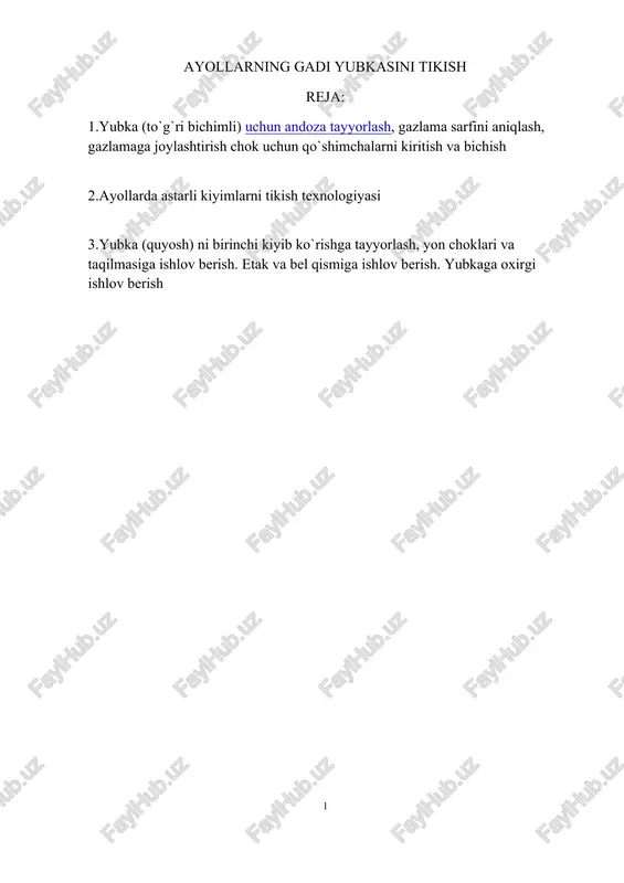 ayollarning gadi yubkasini tikish — DOCX