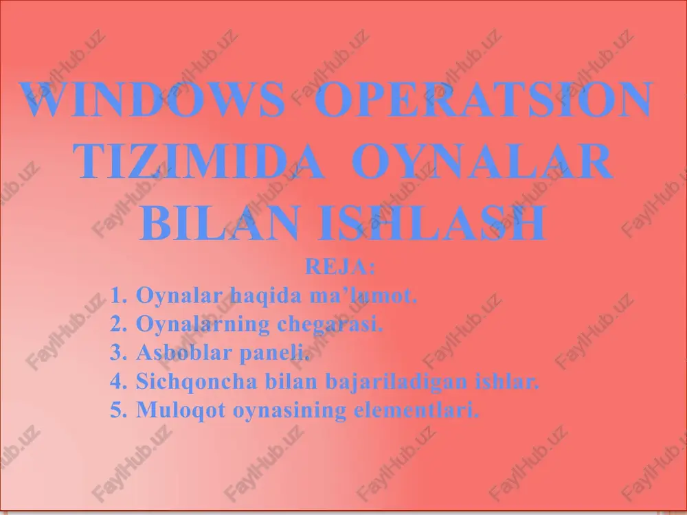 windows operatsion tizimi — PPTX